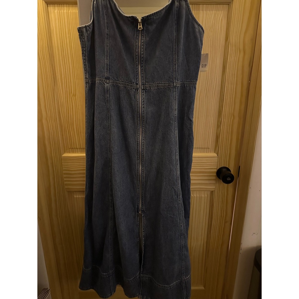 GAP Denim Maxi Dress in Dark Blue with Front Zip